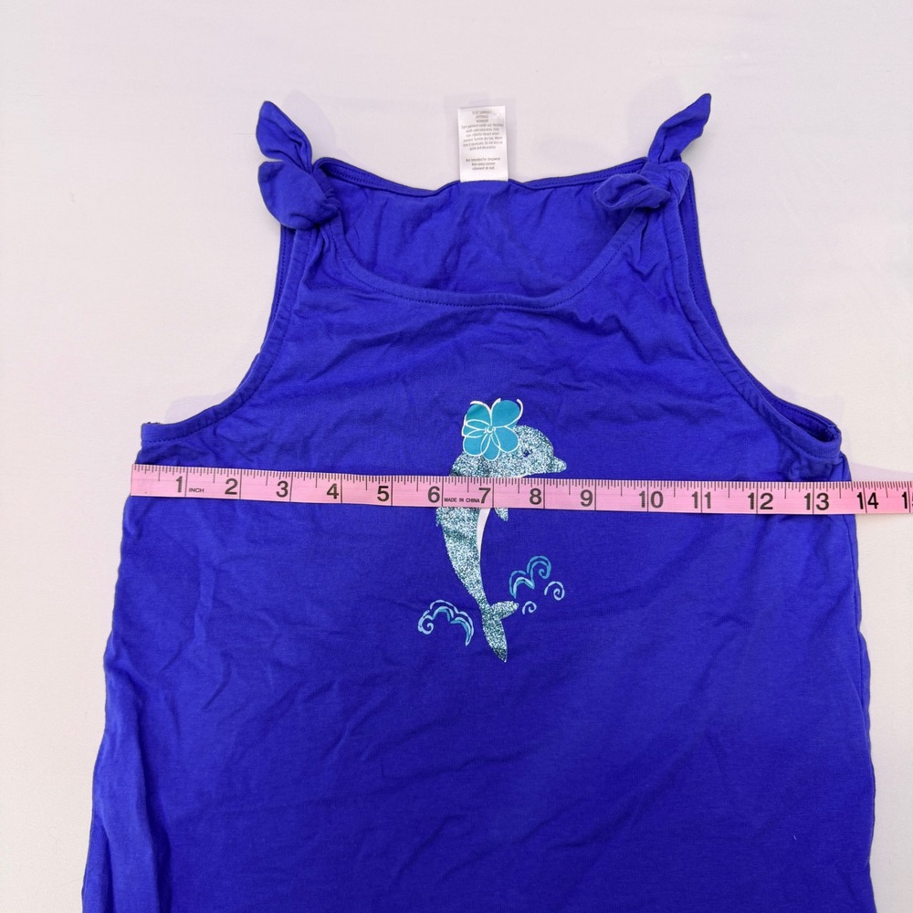 Girls Blue Tank Top with Dolphin - Picture 2 of 5